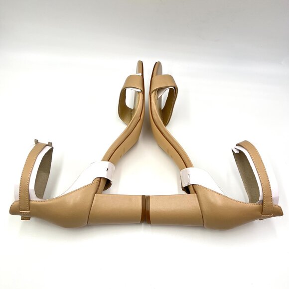 Nine West Womens Size 10 10M Pruce Nude Beige Leather Block Heels Sandals Shoes - Picture 8 of 15